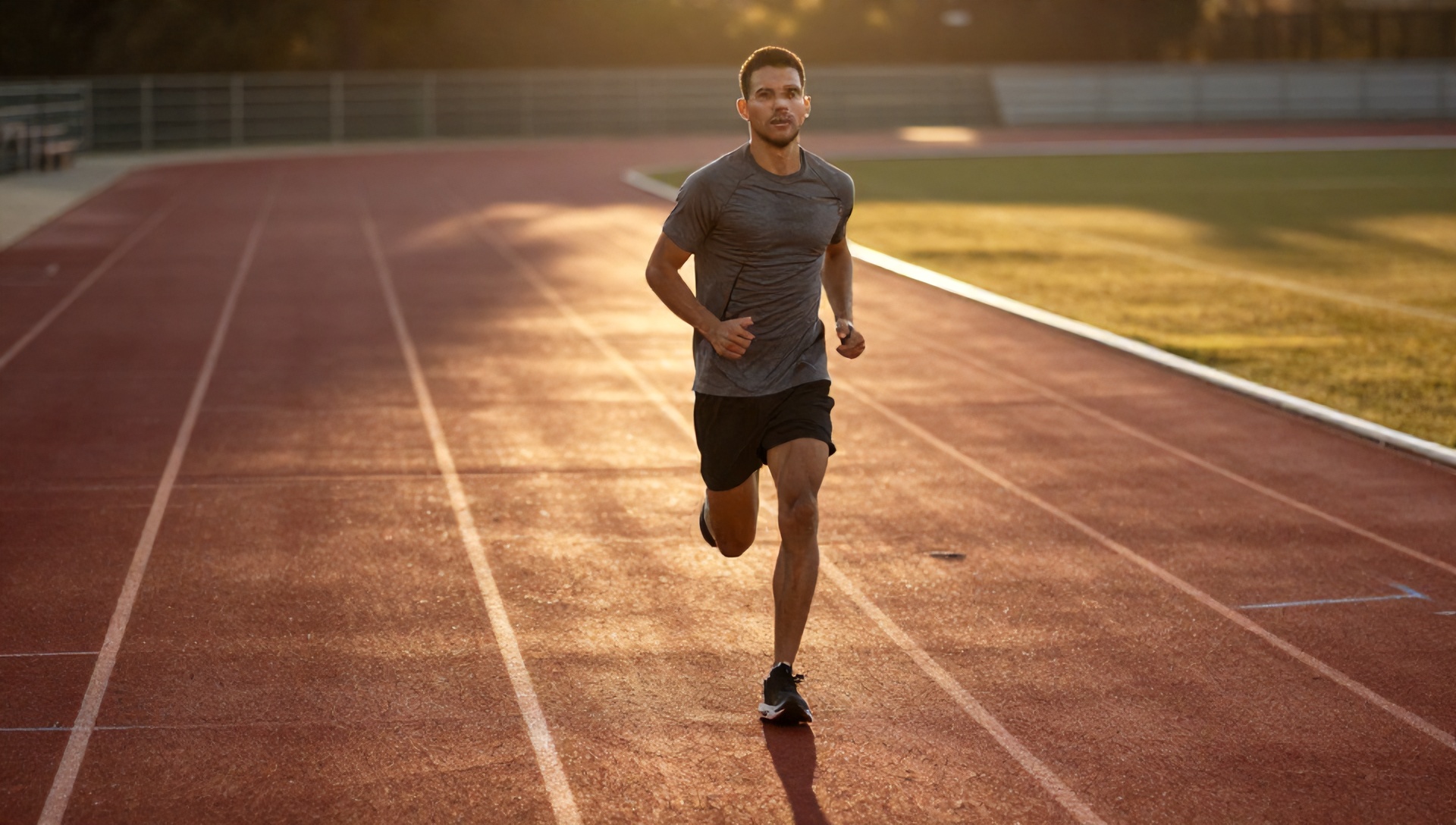 Atleta correndo em pista de atletismo