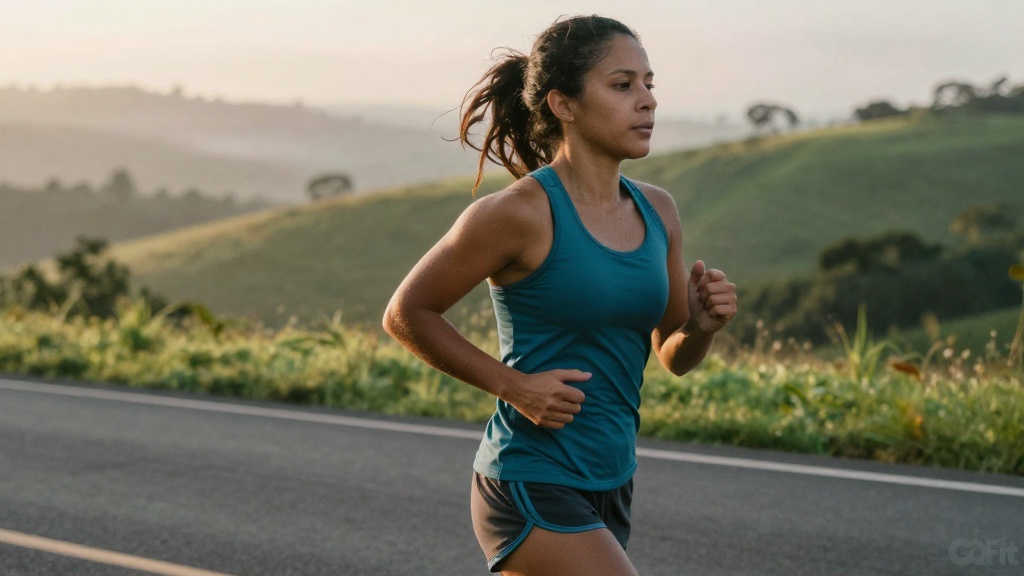 Atleta correndo em pista de atletismo focando na biomecânica