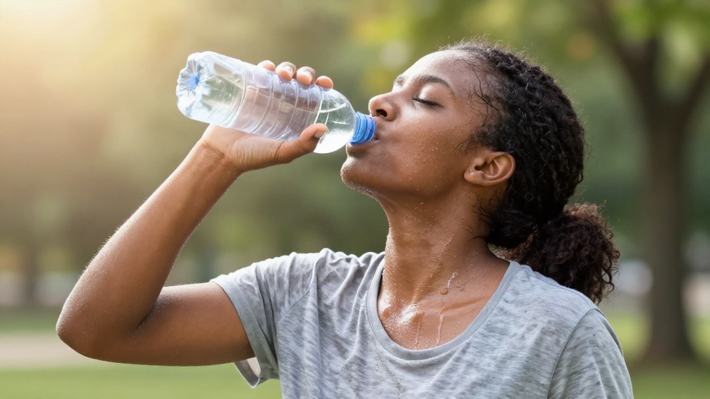 Mulher bebendo água após o exercício