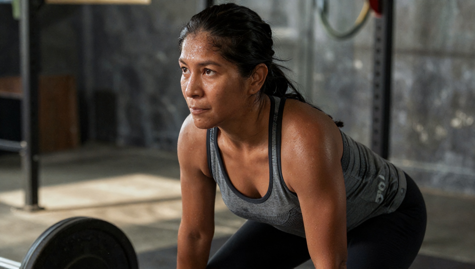 Mulher madura praticando musculação