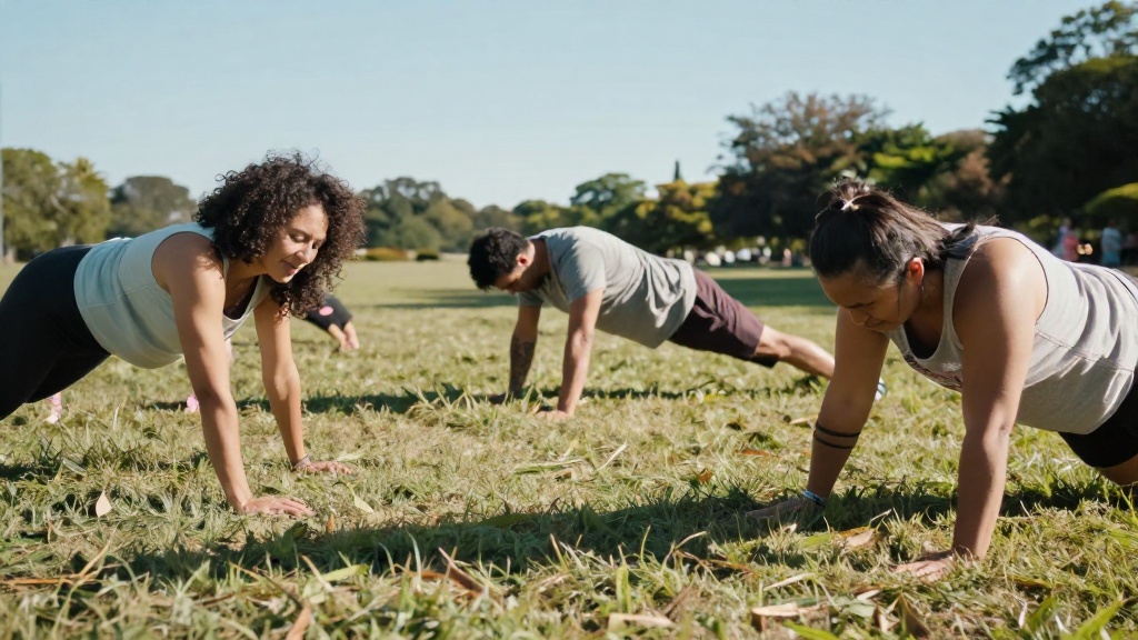 Grupo de pessoas fazendo exercícios leves em um parque